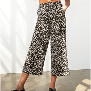Anthropologie Maeve Kate Leopard Print Jacquard Trousers in Brown Motif